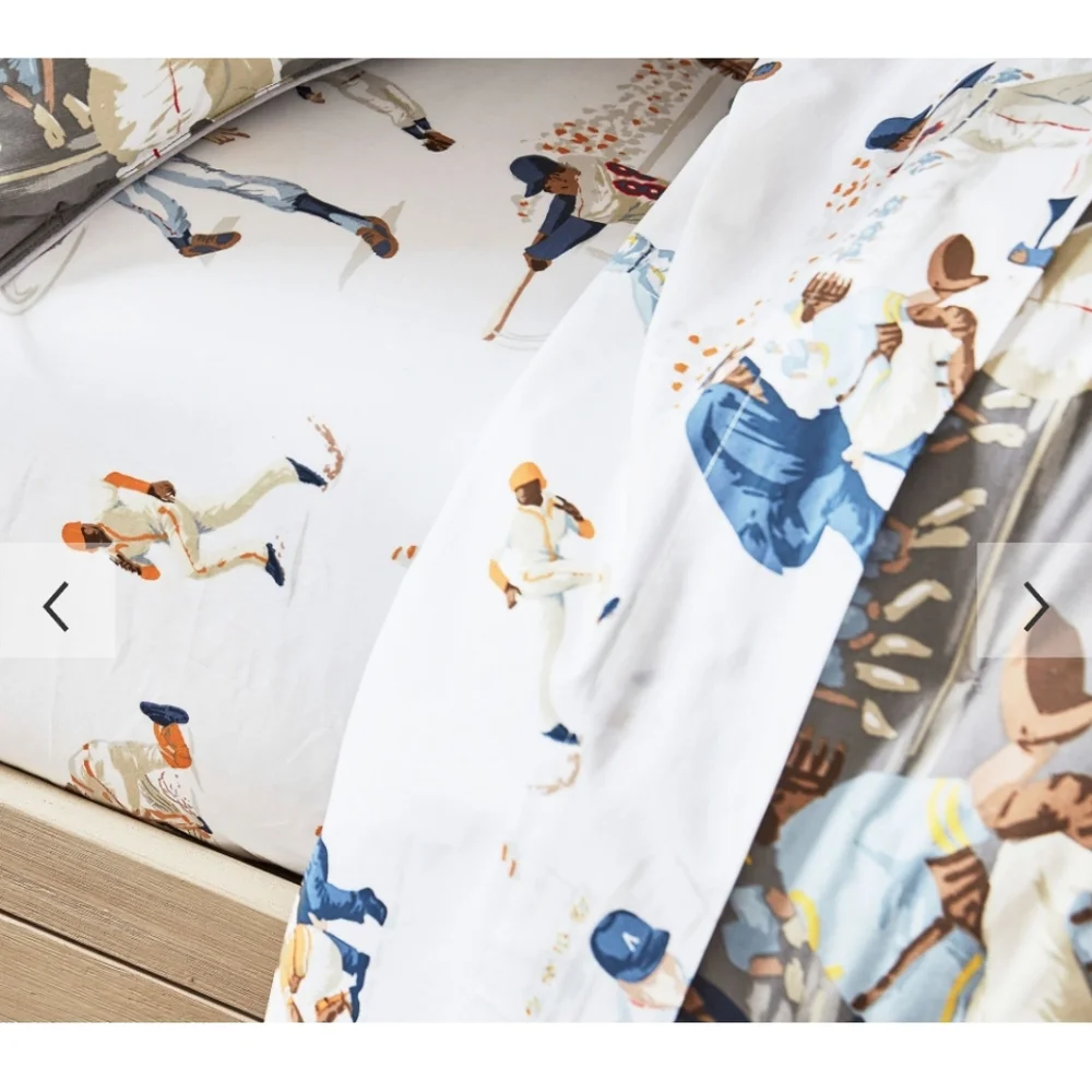 Pottery Barn Kids Vintage Baseball Organic Sheet Set - White, Navy, Tan Sz Twin - Picture 5 of 6